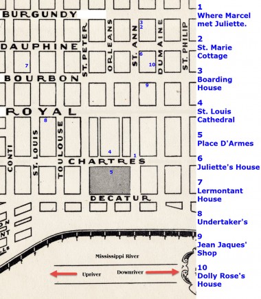 Map of French Quarter With Locations Plotted and Numbered